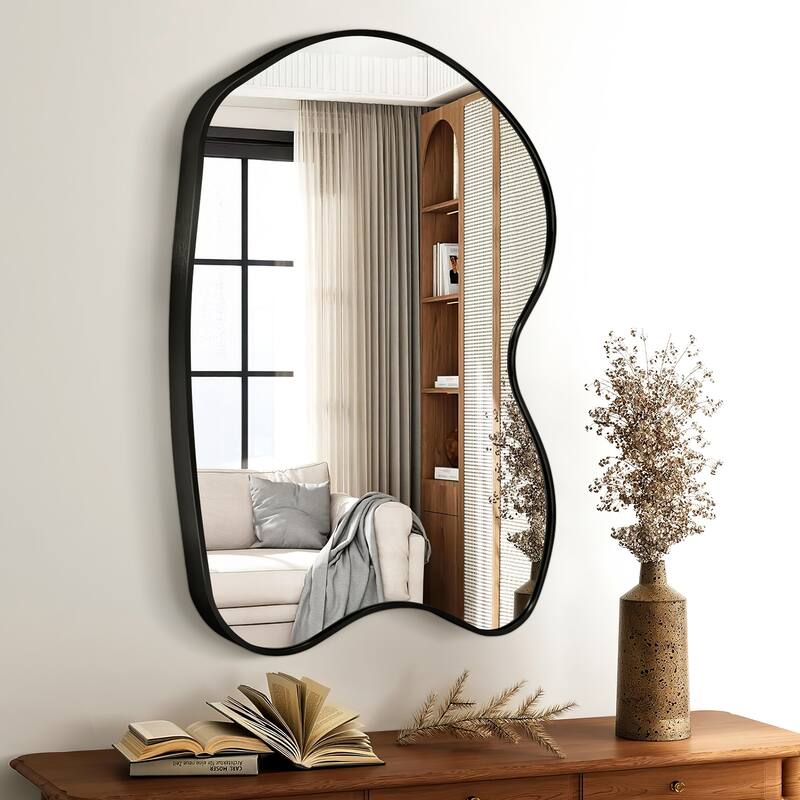 Irregular Aluminum Alloy Framed Asymmetrical Wall Mirror with Functional Charm