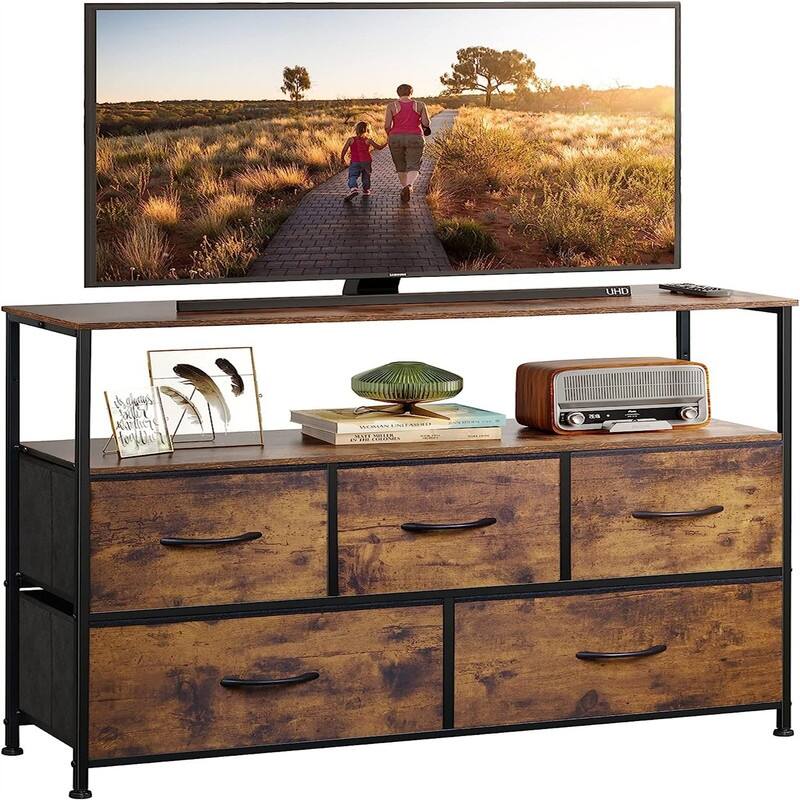 Dresser TV Stand - 11.8"D x 39.4"W x 30.7"H - Rustic Brown Wood Grain Print