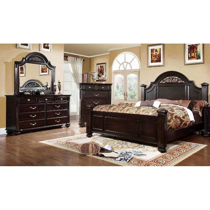 Royal Dark Walnut Finish Posts Bedroom Furniture Set 4pc