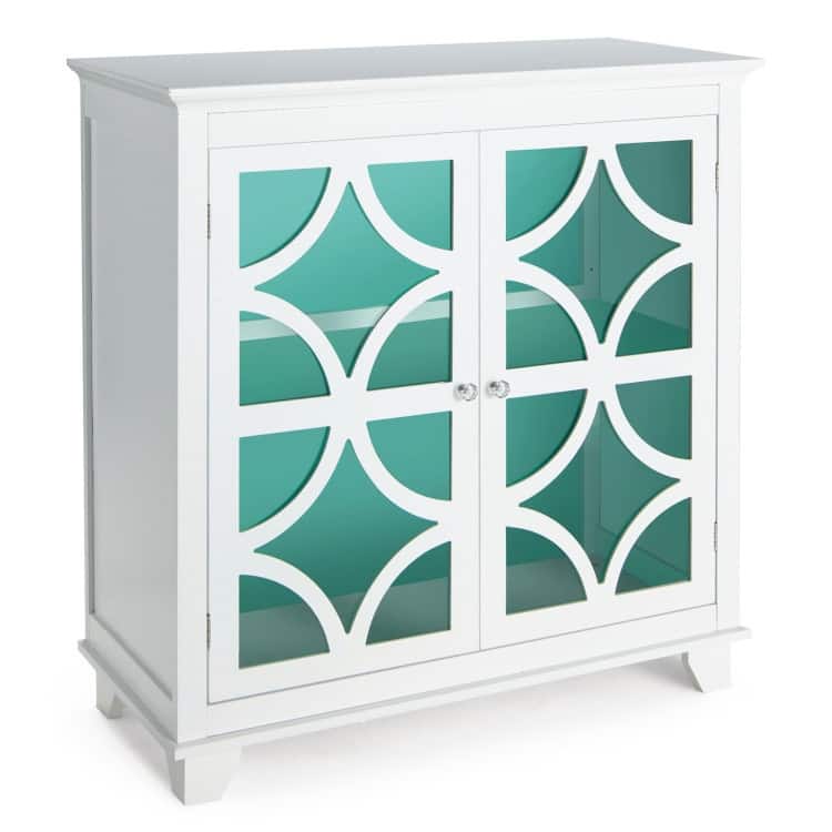 Kitchen Buffet Sideboard with Glass Doors and Adjustable Shelf - 36" x 15.5" x 38"(L x W x H) - Green