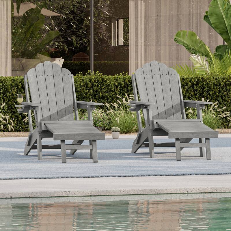 3-Position Adjustable Folding Adirondack Chair W/ Ottoman for Outdoor - 2-Piece - LightGray