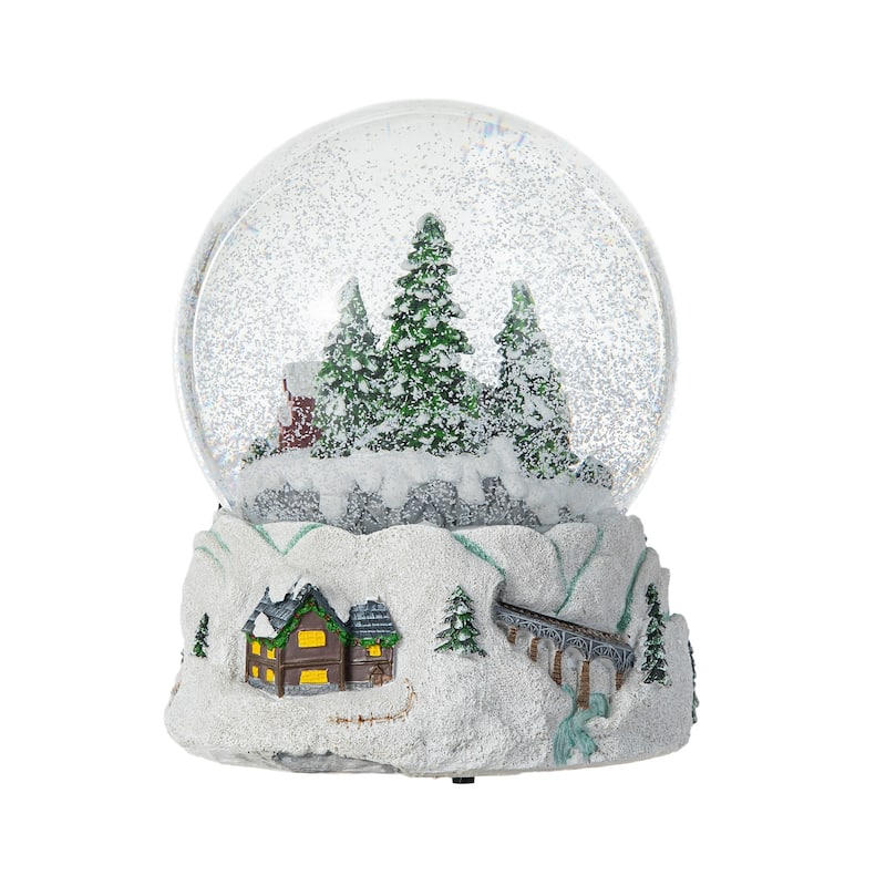 Glitzhome 8"H Oversized Resin Lighted Musical Snowflakes Village Waterglobe