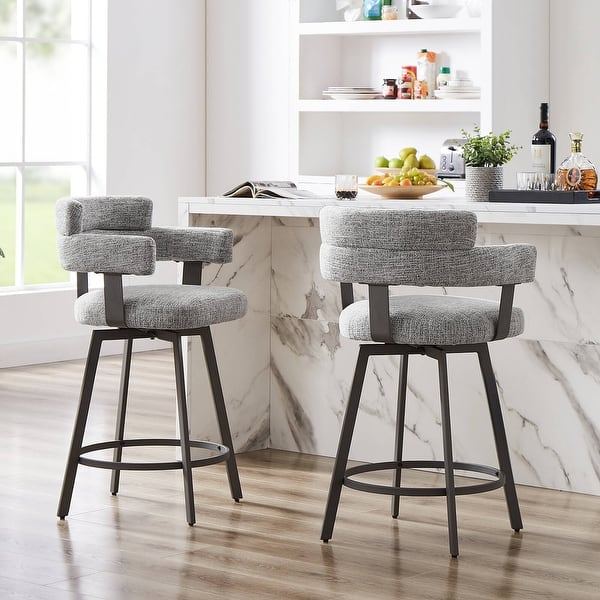 Hausfame Set of 2 Linen Swivel Counter & Bar Stool with Metal Footrest