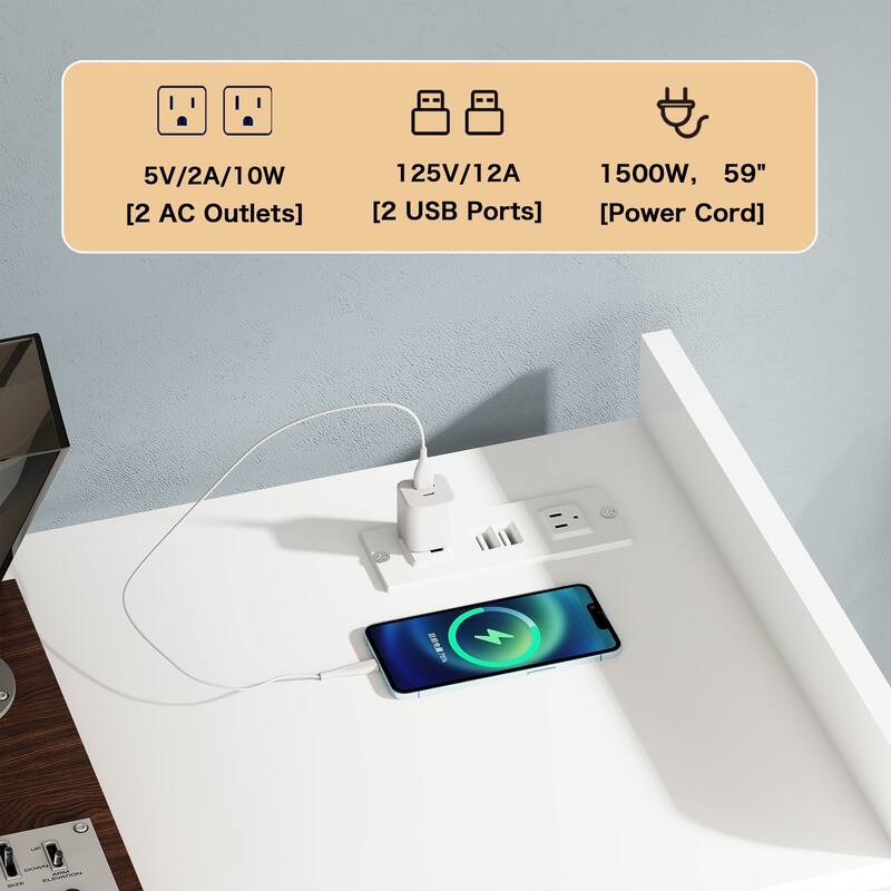 Retro Vinyl Stand with Charging Hub, Record Player Stand with Power Outlet and USB Ports