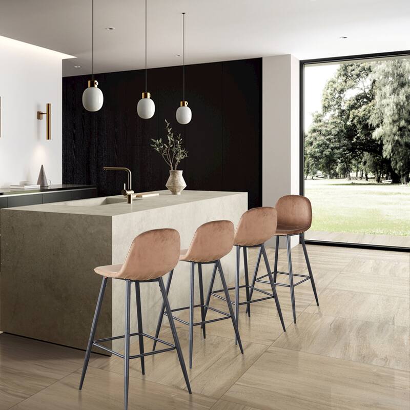 30 Inches Velvet Barstool Modern Counter Bar Height Chair for Kitchen Bar, Set of 2 - 19.3"D x 19.3"W x 39.1"H