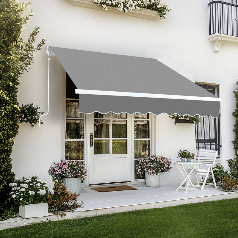 Retractable Outdoor Awning with Adjustable Slope Polyester Canopy Aluminum and Steel Frame Weather Resistant