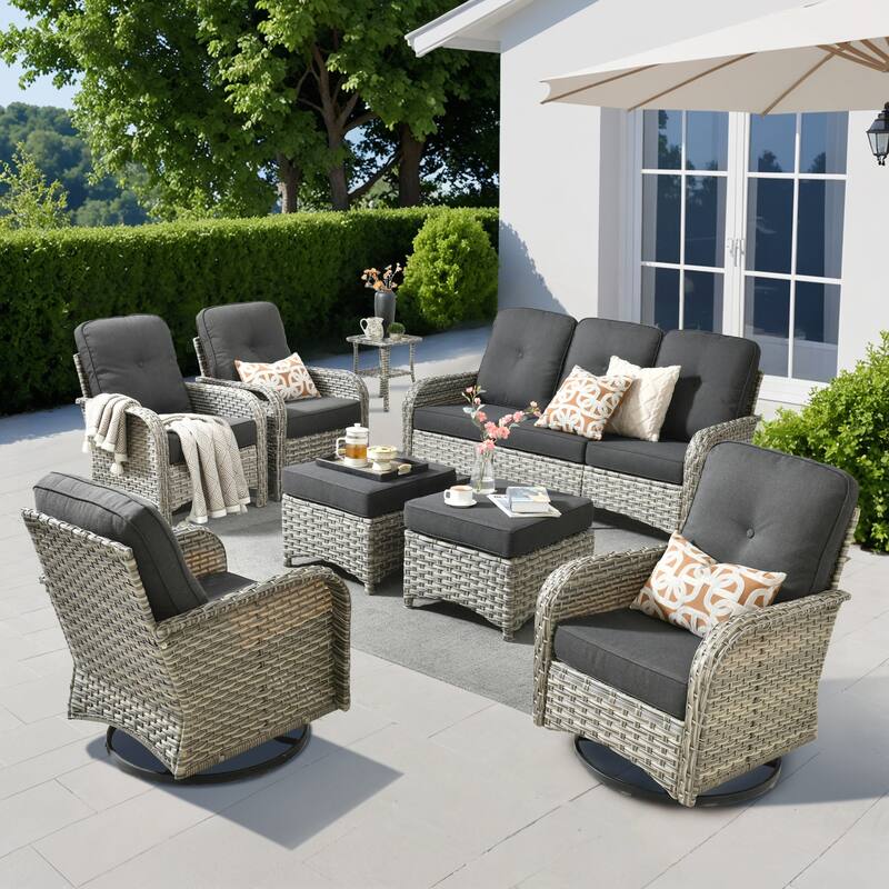 OVIOS 8-piece Patio Wicker Conversation Furniture Set With ottomans