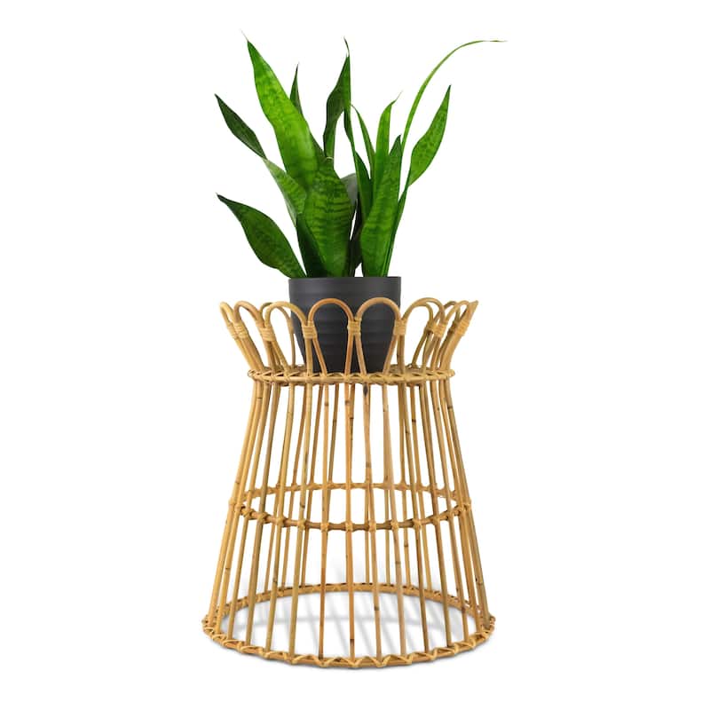 18" Hand Woven Rattan Plant Stand Basket Indoor Garden Wicker Planter Pot Holder - 18.5" tall x 16.5" deep x 15" wide