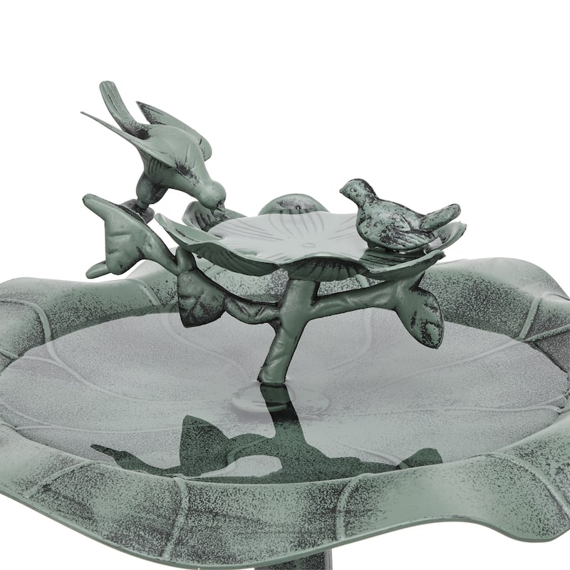 Alpine Corporation - 33" Tall Outdoor Lotus Birdbath Yard Statue, Green – Stunning Garden Accent to Attract Birds