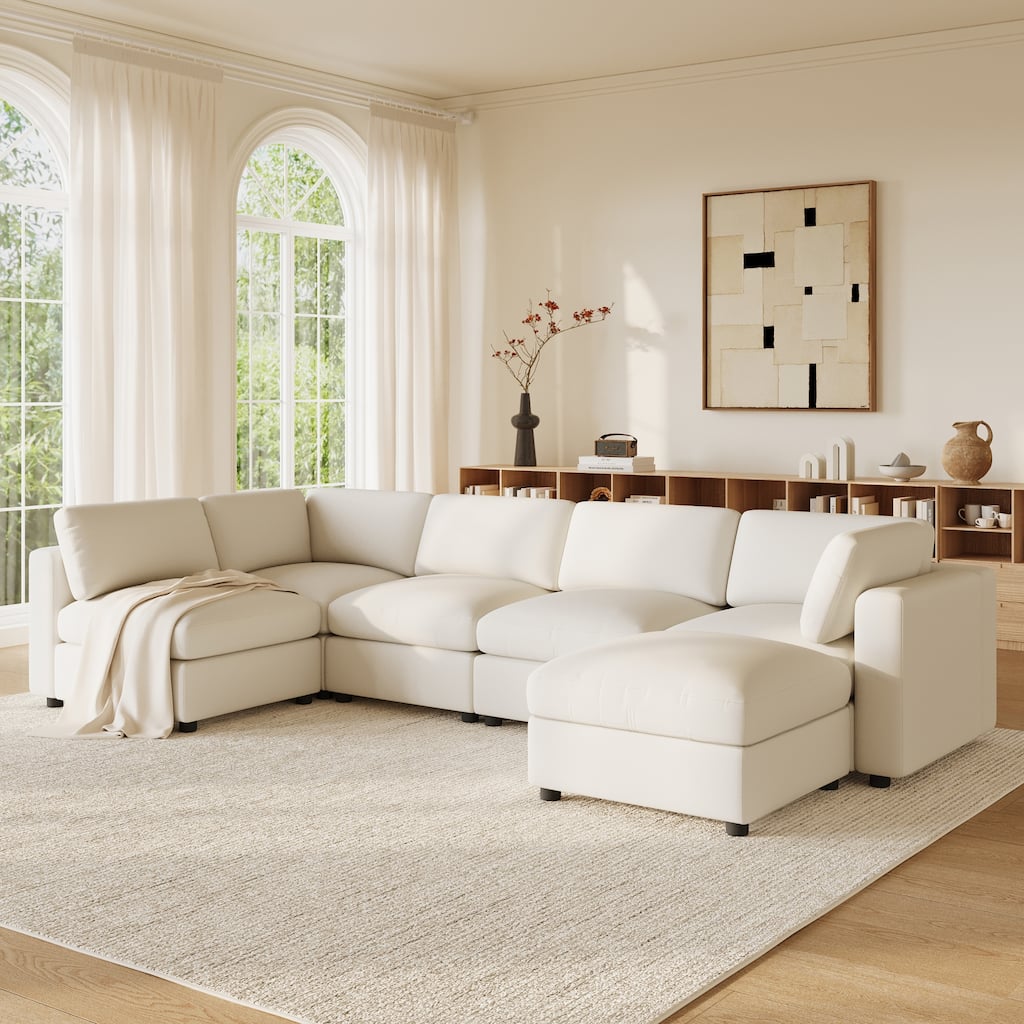 Roomfitters 129 Inch Oversized U-Shaped Modular Sectional Sofa, Large Upholstered Living Room Seating Couch Furniture