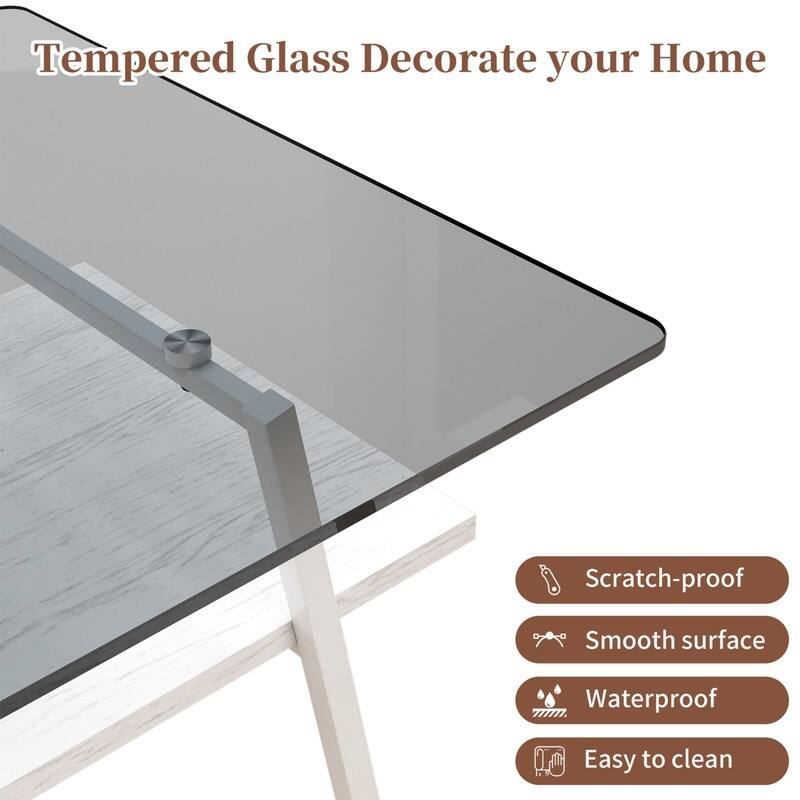 Rectangle Tempered Glass Coffee Table with Metal Legs