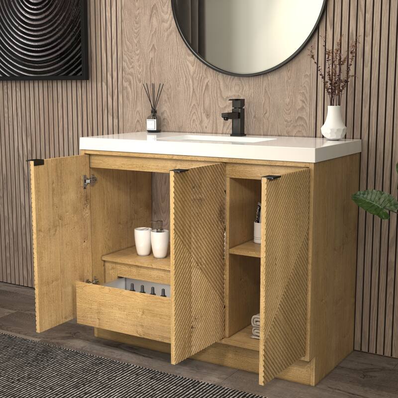 Milano 42" Freestanding (L) Bathroom Vanity with White Acrylic Sink