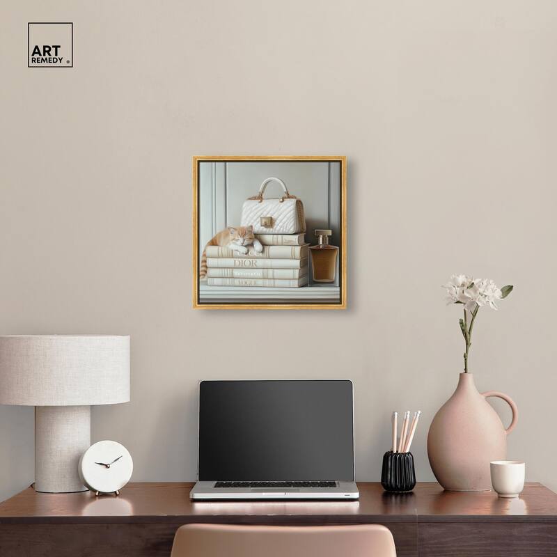 Ivory Books and Kitten Canvas by Art Remedy