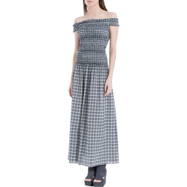 off the shoulder smocked maxi dress
