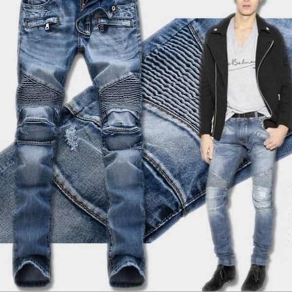 mens ripped slim straight jeans