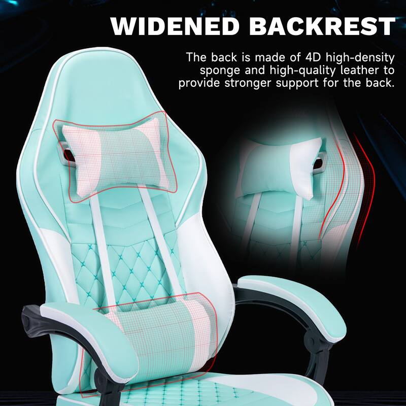 Leather Racing Gaming Chair with Massage Lumbar Support, Adjustable Headrest and Footrest