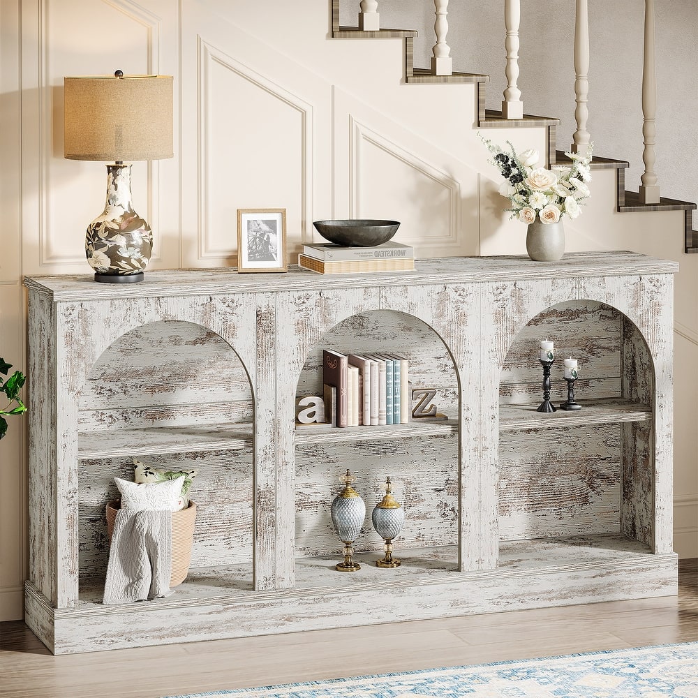 63-Inch Farmhouse Console Table with 3 Tier Storage for Entryway, Living Room - 11.81"D x 62.99"W x 31.5"H