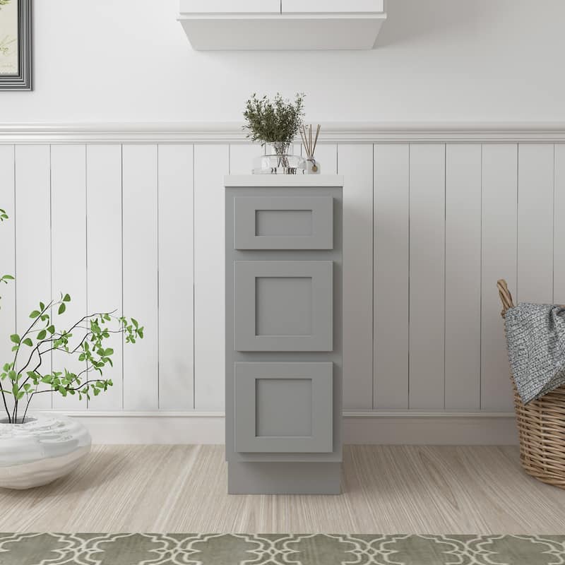 Vanity Art 12 Inch Bathroom Vanity Base Cabinet Solid Wood Small Bathroom Storage Floor Cabinet - Grey