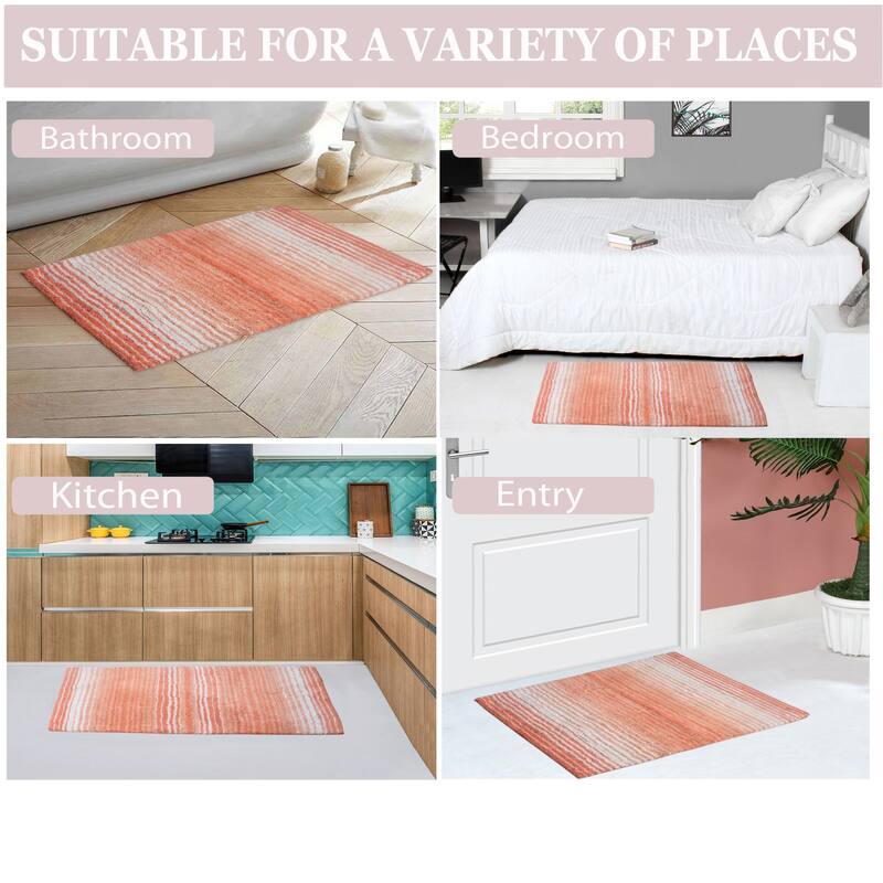 Gradiation Rug Collection 100% Cotton Non-Slip Bath Rug Set, 3 Piece Machine Washable- Bathroom Rug, Bath Rug, U Shaped Contour