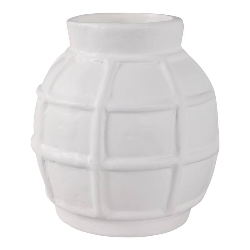 Paper Mache Vase Raised Grid Texture Modern Design - 11" White