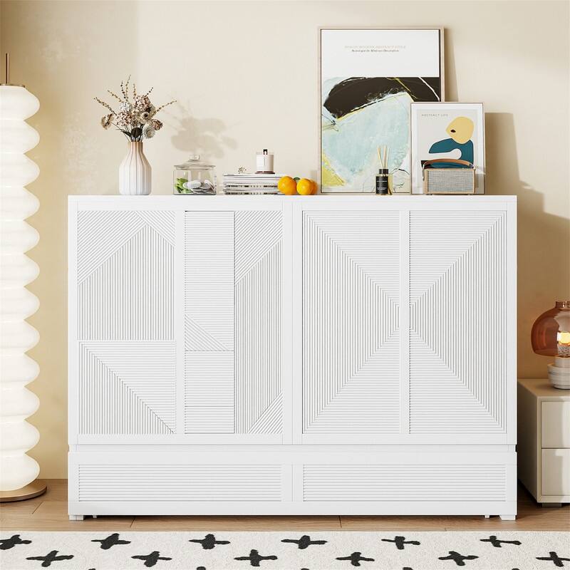 Full/Queen Size Murphy Bed Wall Bed with a Large Storage Drawer, Foldable Murphy Cabinet Bed with USB Ports and Outlets