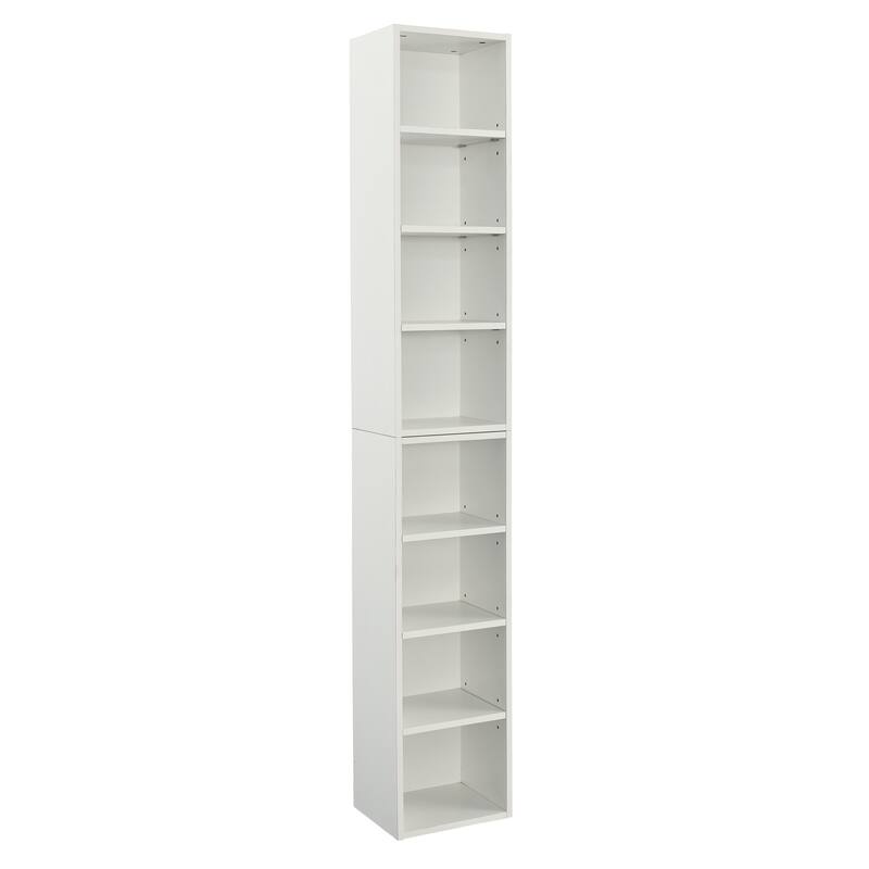 Roomfitters 8-Tier Tall Narrow Bookcase with Adjustable Shelves, Slim Storage Tower for Books, CDs, DVDs, and Décor