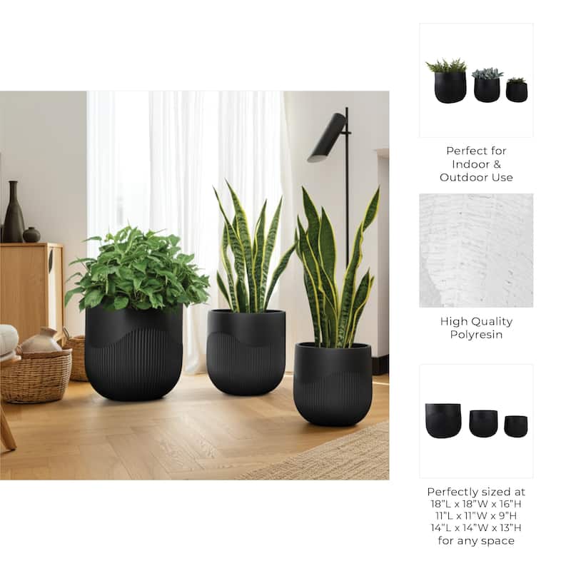 Polyresin Planter Carved Sculptural Design Minimalist Style (Set of 3)