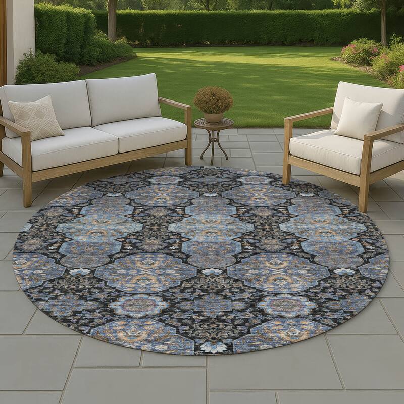 Machine Washable Indoor/ Outdoor Global Budden Chantille Rug - Black - 8' x 8'