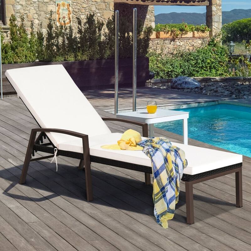 Outdoor Adjustable Reclining Patio Rattan Lounge Chair with Adjustable Backrest - 76" x 24" x (14"~38") (L x W x H)