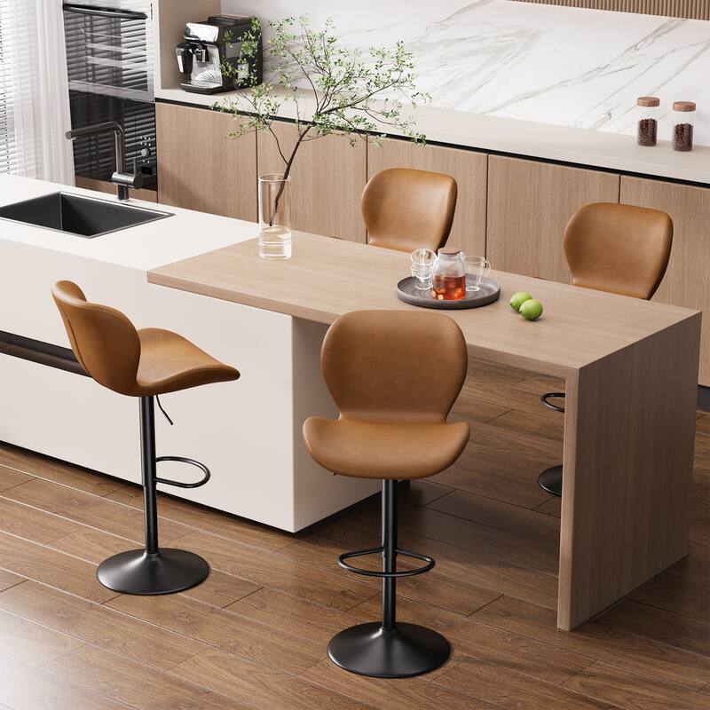 Swivel Bar Stools Set of 2,PU Leather Upholstered Barstools with Back & Footrest, Seat Adjustable Height 22.2-31IN Bar Chairs