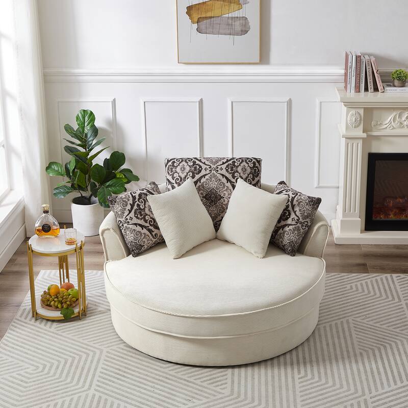 Swivel Accent Barrel Chair with 5 Movable Pillow 360 Degree Swivel Round Sofa Chair for Living Room