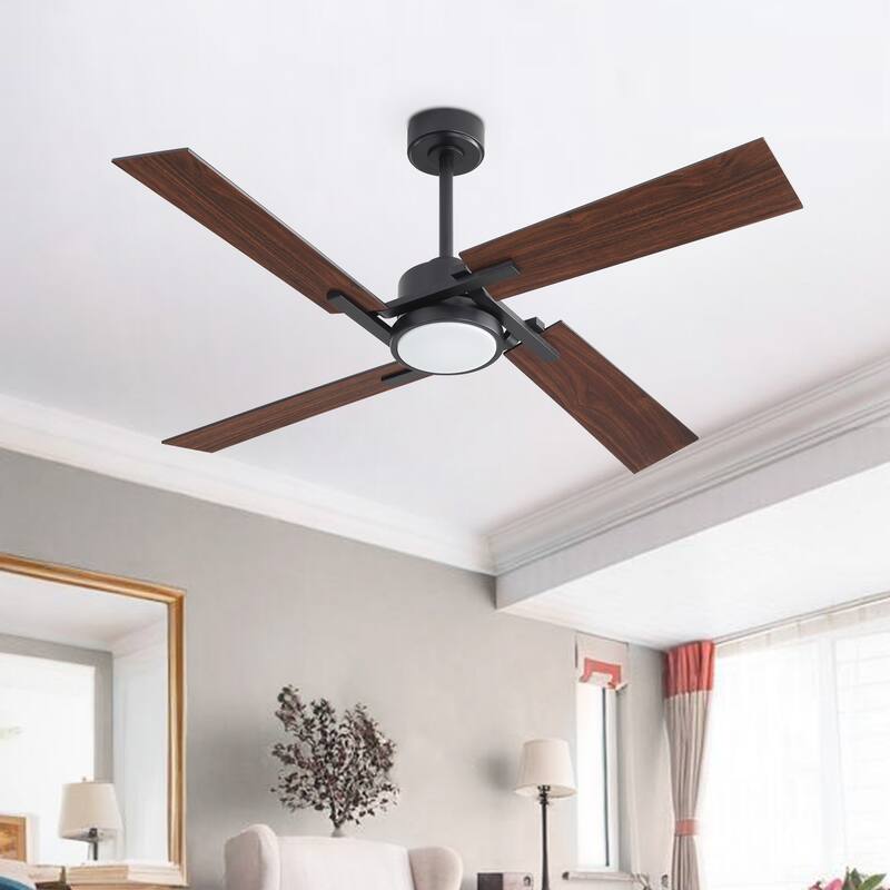GetLedel 56" 4-Blade DC Motor Dimmable LED Ceiling Fan with Remote Control and Light Kit - Black/walnut