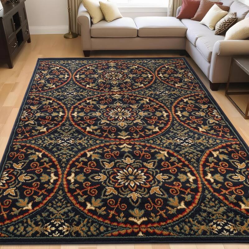 Superior Abstract Geometric Medallion Power-Loomed Indoor Area Rug