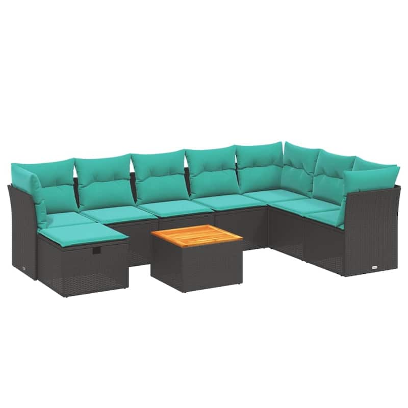 vidaXL Patio Sofa Set with Cushions Outdoor Furniture 9 Piece Poly Rattan - 24.4" x 24.4" x 27.2"
