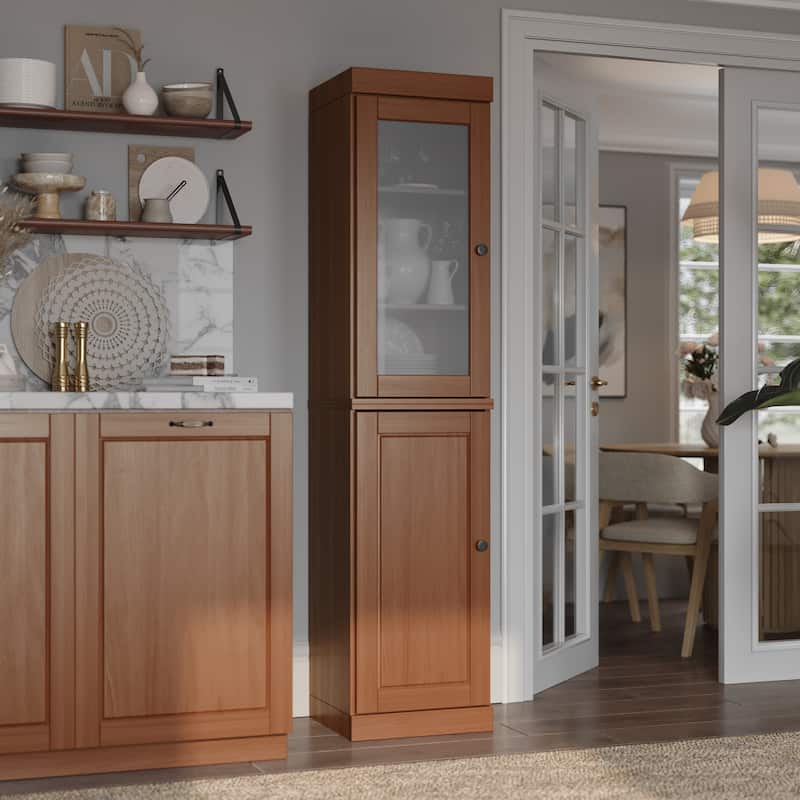 100% Solid Wood 16.5" Kitchen Pantry Cabinet with Doors by Palace Imports - Mocha - Frosted Glass-Solid