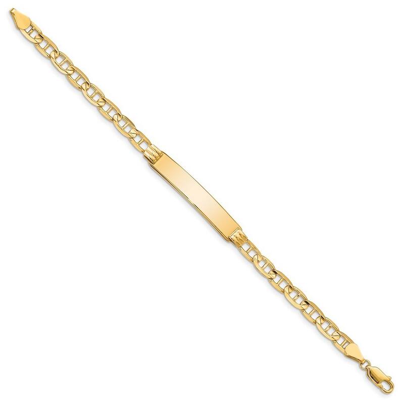 Curata 14k Yellow Gold Solid Polished Engravable Nautical Ship Mariner Anchor ID Bracelet 5.5mm Lobster Claw