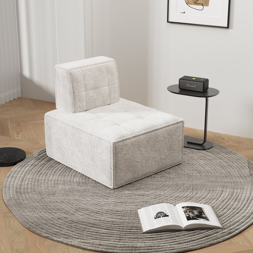 Modular Sherpa Sofa Chair - Customizable Floor Seating with Plush Fabric for Living Room, Bedroom or Office in Beige