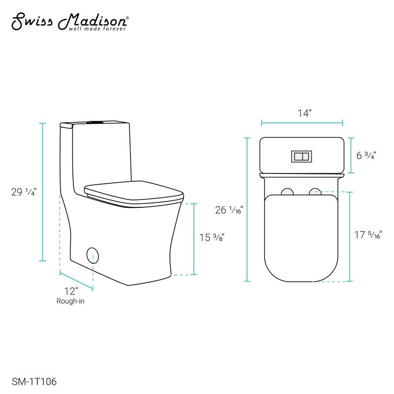 Concorde One Piece Square Toilet Dual Flush, Black Hardware 1.1/1.6 gpf