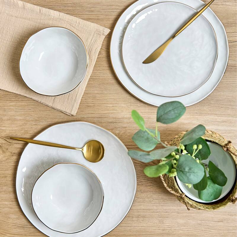 Sango Gansevoort 12-Piece White Stoneware Dinnerware Set - Service for 4, Plate & Bowl Set