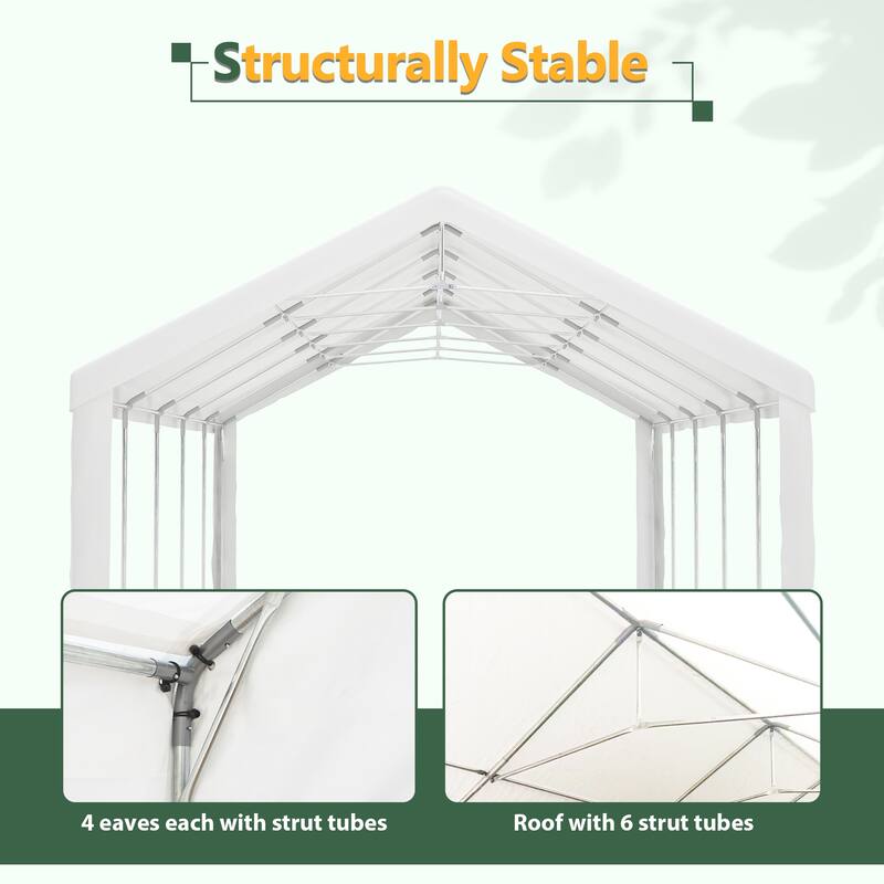 Large White Event Canopy Tent with Zipper Doors and Waterproof PE Cover for Backyard or Gatherings