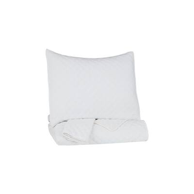 Fabric 3 Piece King Coverlet Set with Diamond Pattern, White
