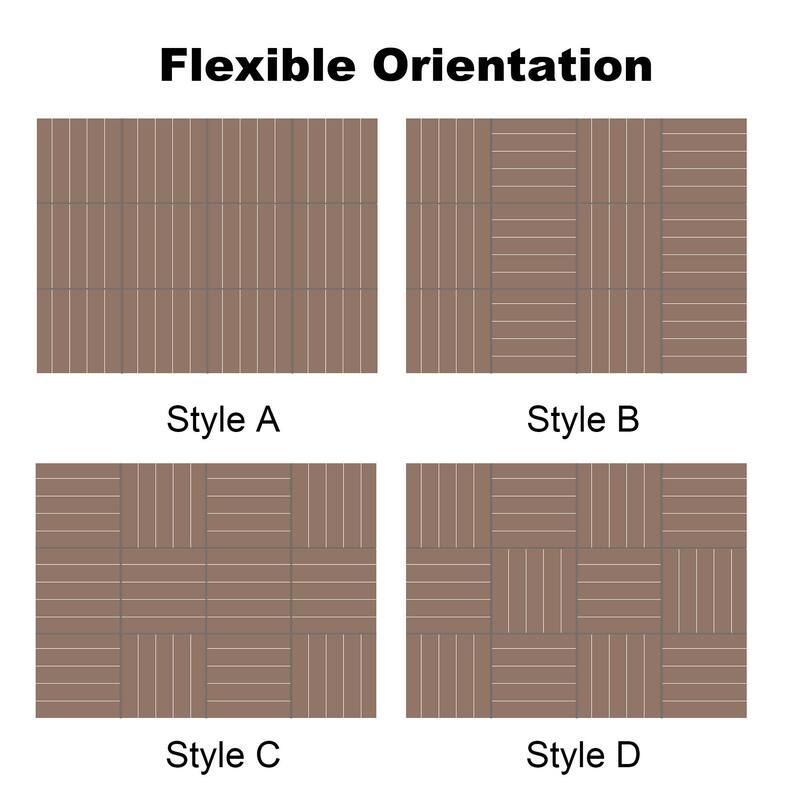 10 Pcs Patio 12"x 12" Acacia Wood 6-slat Deck Tiles