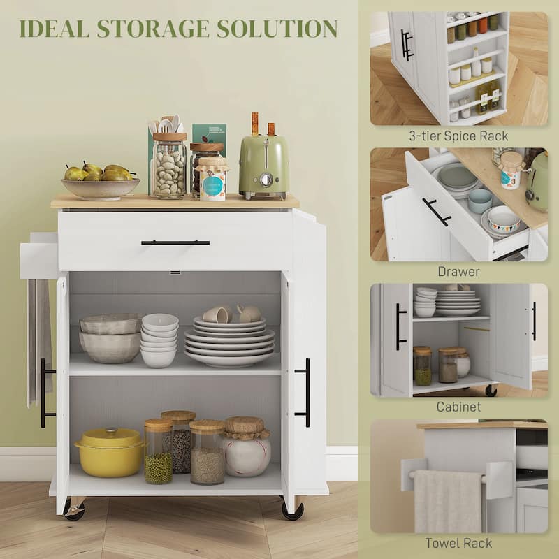 Rolling Kitchen Island with Storage, AC Outlets and USB Ports