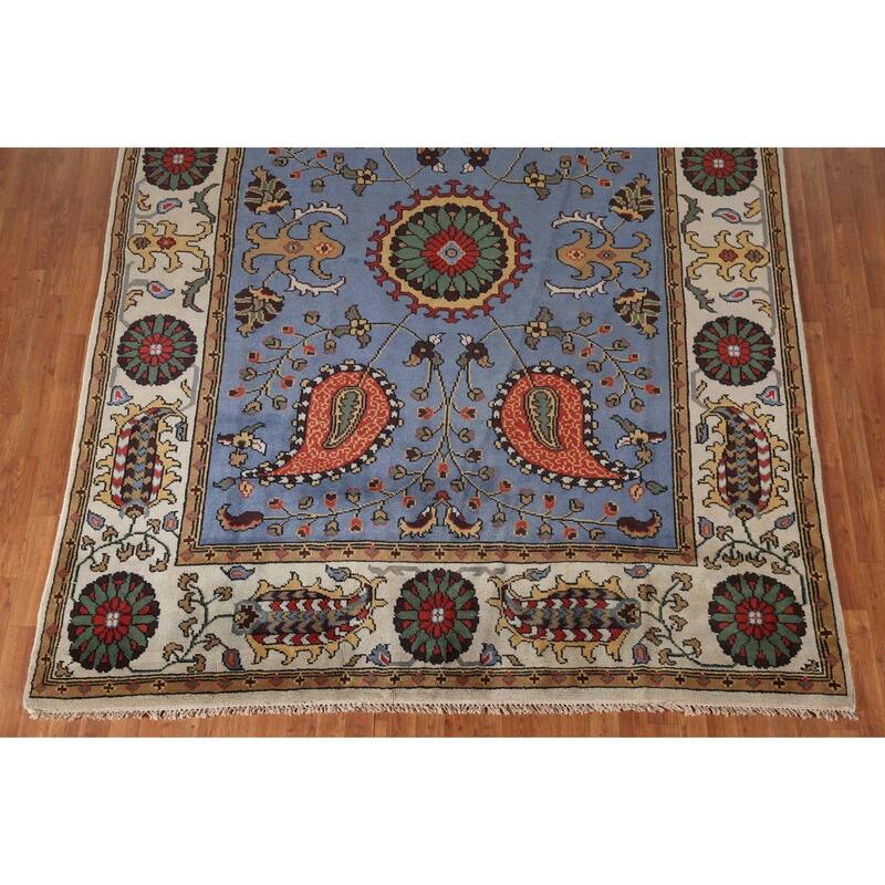 Blue Paisley Kazak Oriental Area Rug Wool Carpet - 7'10"x 10'2"