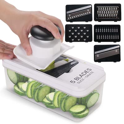 Cheer Collection Vegetable Slicer with 5 Blades and Storage Container Black White