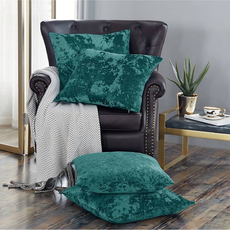 Rancho Crushed Velvet Throw Pillow Cover Set, NO INSERT - 20" x 20" - Sapphire