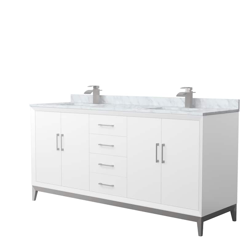 Amici Double Bathroom Vanity Set, Carrara Marble Top - White, Nickel Trim, White Carrara Marble Top