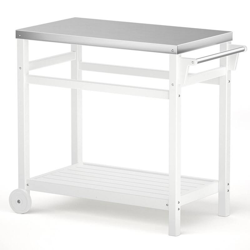 Portable Outdoor Grill Cart with HDPE Legs,Stainless Steel Top&Double-Shelf Storage for BBQ Prep Table