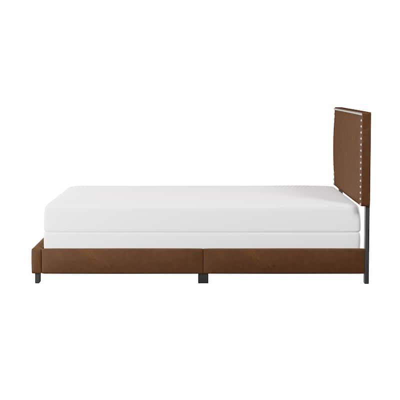 Gayle Nailhead Trim Faux Leather Upholstered Bed, by Hillsdale