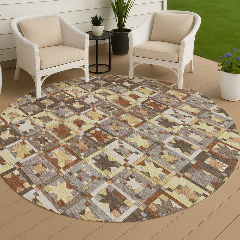 Machine Washable Indoor/ Outdoor Global Goddard Chantille Rug - Brown - 8' x 8'